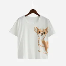 Женская милая собака породы чихуахуа, пижама с мультяшным принтом, укороченный топ, свободный крой, белые топы для сна, большие размеры! T87201J