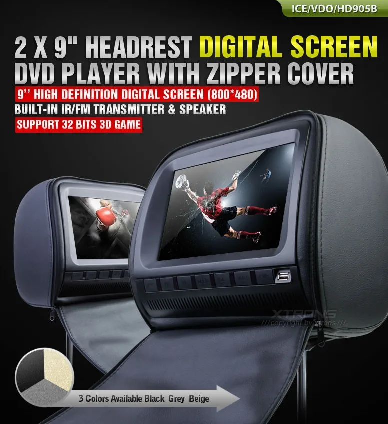 Cheap 2x9" Black Headrest Car DVD Headrest Car Monitor with DVD USB SD Function & 2 IR Headphones (Beige & Grey Optional) 0 Cheap 2x9" Black Headrest Car DVD Headrest Car Monitor with DVD USB SD Function & 2 IR Headphones (Beige & Grey Optional) 0
