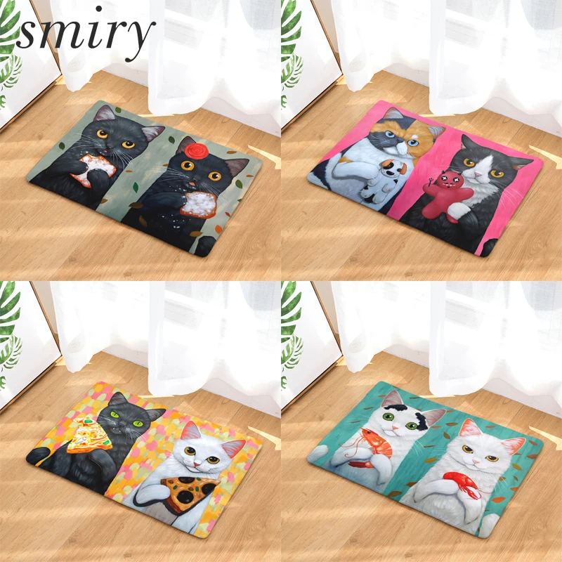 

Smiry welcome home door mats light soft cute funny cartoon eating food cats pattern rugs water absorption bedroom foot pad decor