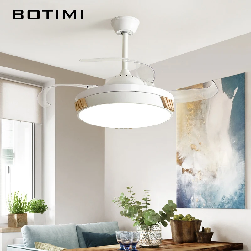 Современный светодиодный потолочный вентилятор BOTIMI 220 В с подсветкой для спальни, белый вентилятор с пультом дистанционного управления, деревянный Домашний Вентилятор для внутреннего охлаждения, лампа