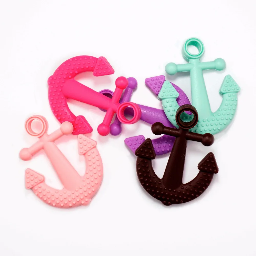 

Sutoyuen Baby Teether Ship Anchor Silicone Beads Pendant 5pcs Safe for Chew Baby Nursing Teething Anchor Teether Toys BPA Free