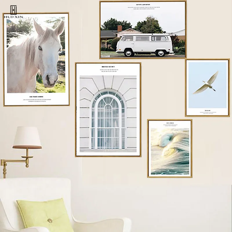 Nordic White Landscape Composite Picture Decorative Painting Of The Vivid Window With Some Regular Straight Lines For Home Decor
