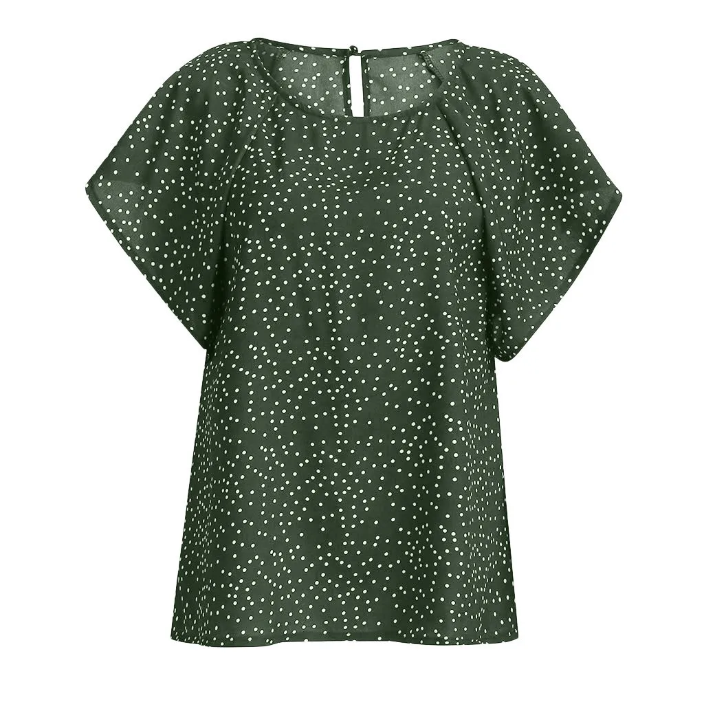 Женские блузки летнего размера плюс, рубашка с рукавами с оборками, шифоновая блузка в горошек, Blusas Mujer De Moda