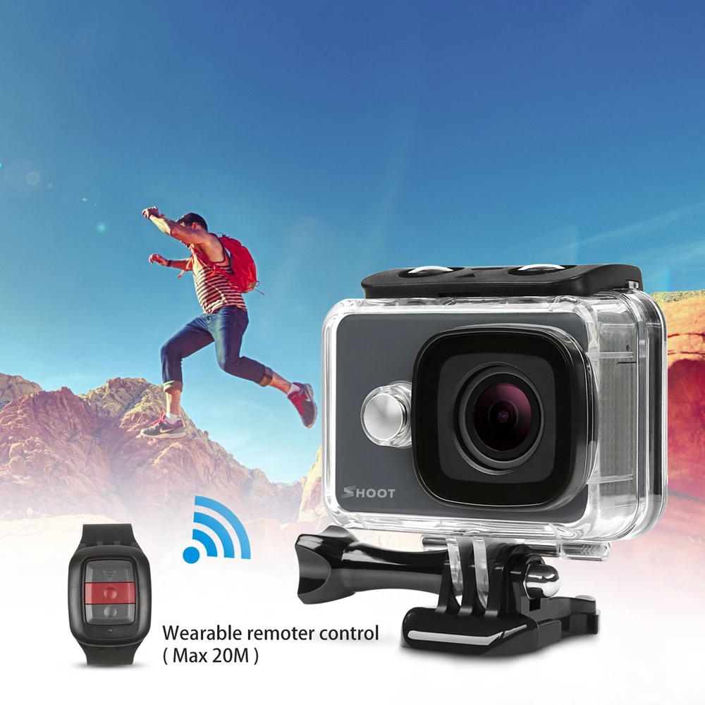 SHOOT 45M Waterproof 4K Action Camera 14MP 1080P/60FPS Ultra HD WiFi Sport Cam with 170 Wide Angle
