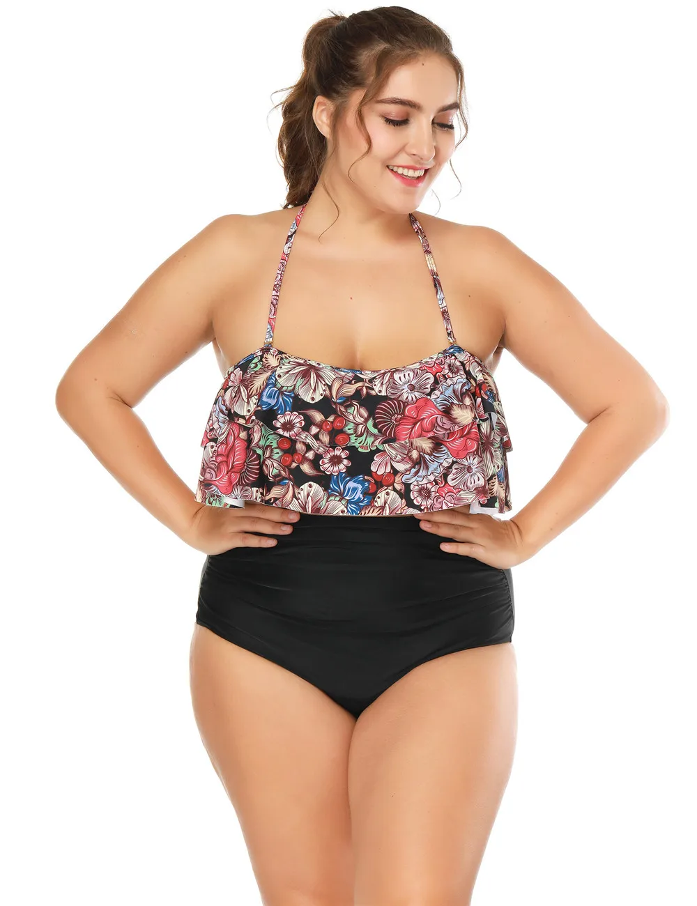 Plus size S-3XL High Waist Padded Bikini set 2018 Sexy Ruffle Bikini Beach Wear Bikinis Women Swimwear Biquini Bathing Suit  (7)