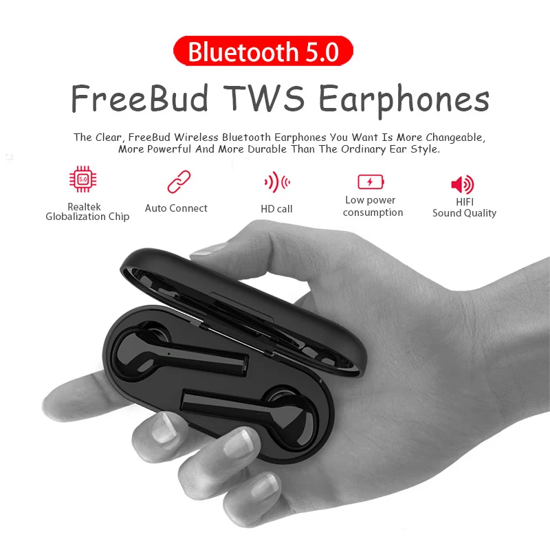 Bluetooth 5,0 наушники беспроводные наушники FreeBud водонепроницаемые наушники стерео Бас Спортивная гарнитура с микрофоном для iphone xiaomi телефон