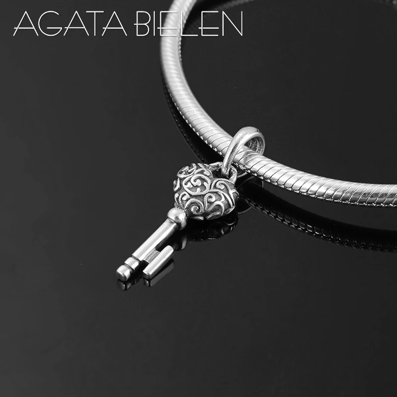 

Real 925 Sterling Silver Beautiful pattern Heart Key Shape Pendant beads Fit Original Pandora Charm Bracelet Jewelry making 2019