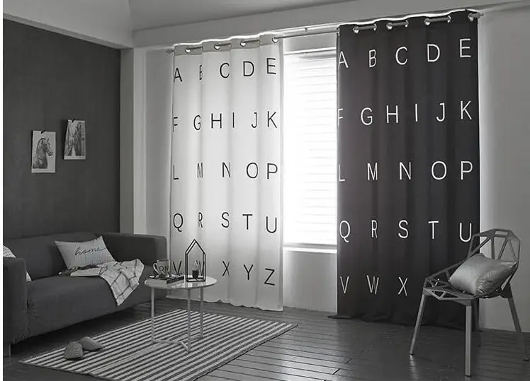 

Simple and contemporary black and white monogram sitting room bedroom curtain