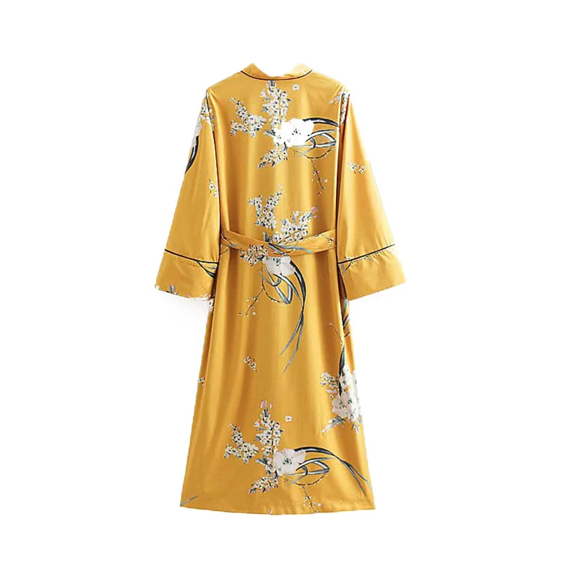 Vintage Chic Floral Print Bow Tie Sashes Kimono Women 2019 Fashion V Neck Long Sleeve Ladies Blouses Shirts Casual Blusas Mujer