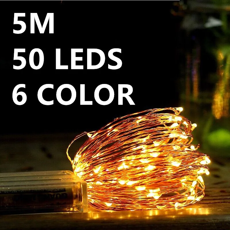 6 color 5M 50leds Fairy font b String b font Lights lamp 3AA Battery Operated Mini