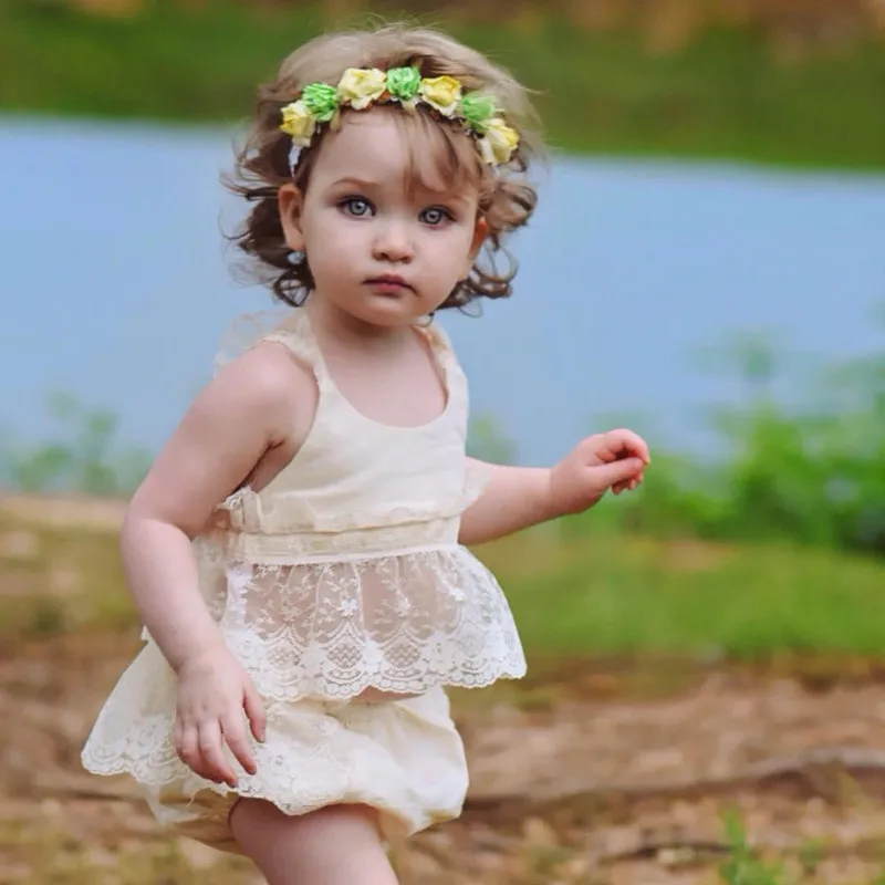 2pcs Baby Girl Clothes Sets Lace Floral Vest Tops+Bottoms Briefs Summer