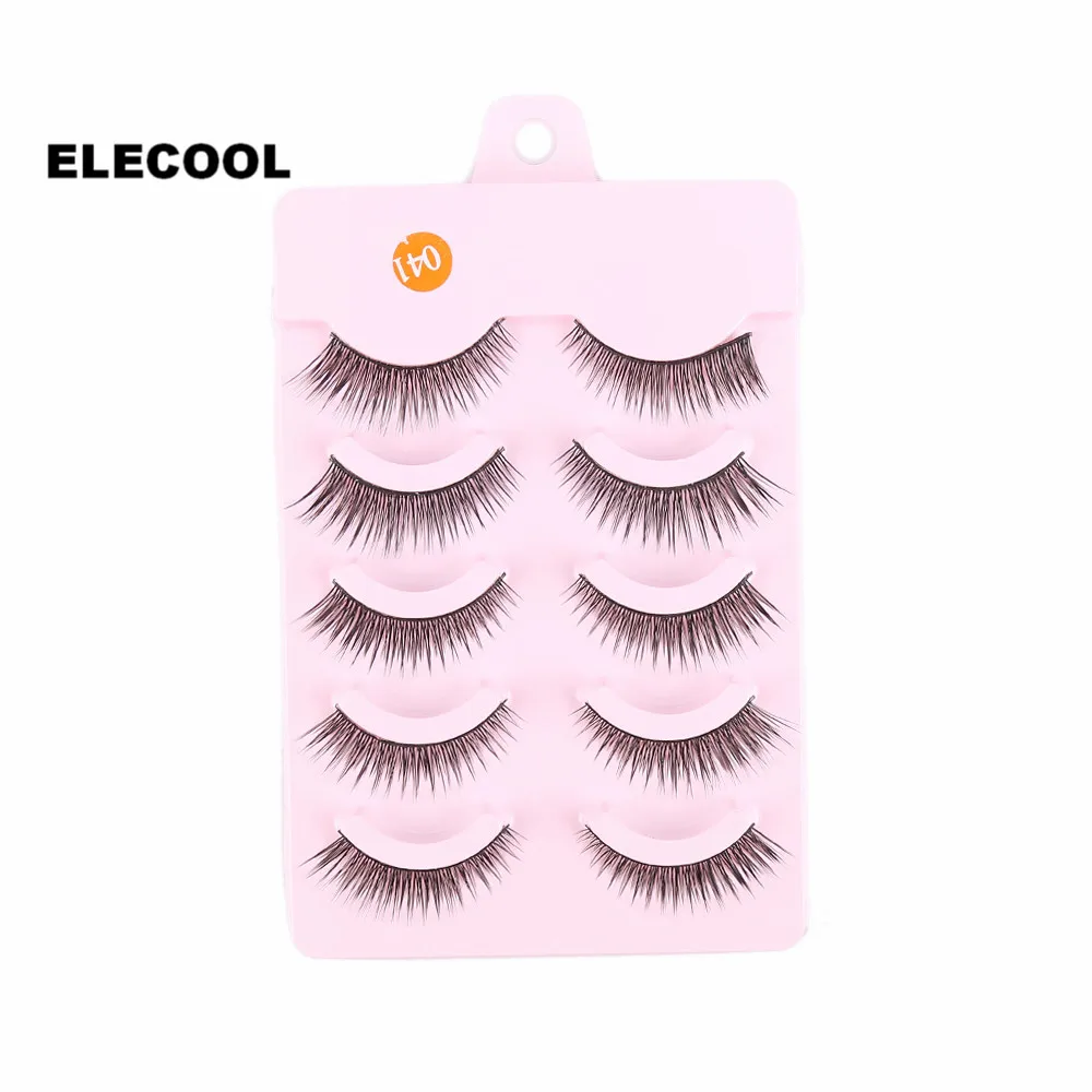 

ELECOOL 5 Pairs New Handmade Fiber False Eyelashes Natural Long Cross Thick Easily-operated False Eyelashes Makeup Cosmetic Tool