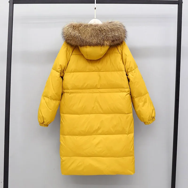 Laveur Duvet Mode Canard Grand À De Neige Hiver Black Réel Collier Long Parkas yellow Femmes Capuchon Raton Fourrure Veste Femelle Manteau Poches white Outwear Blanc qYwIYOr