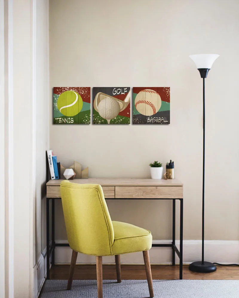 3 Pieces Wall Art Boys Room Decor Baseball Golf Tennis Pictures