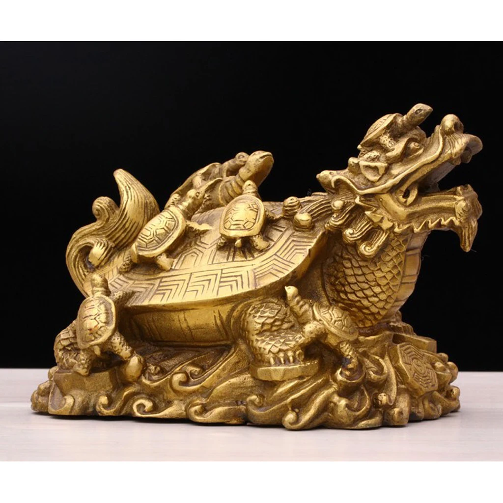 Dragon Turtle Feng Shui Copper Wealth Lucky Wealthy Attaching Money Mascot Home Decor Figure Miniatures Craft	