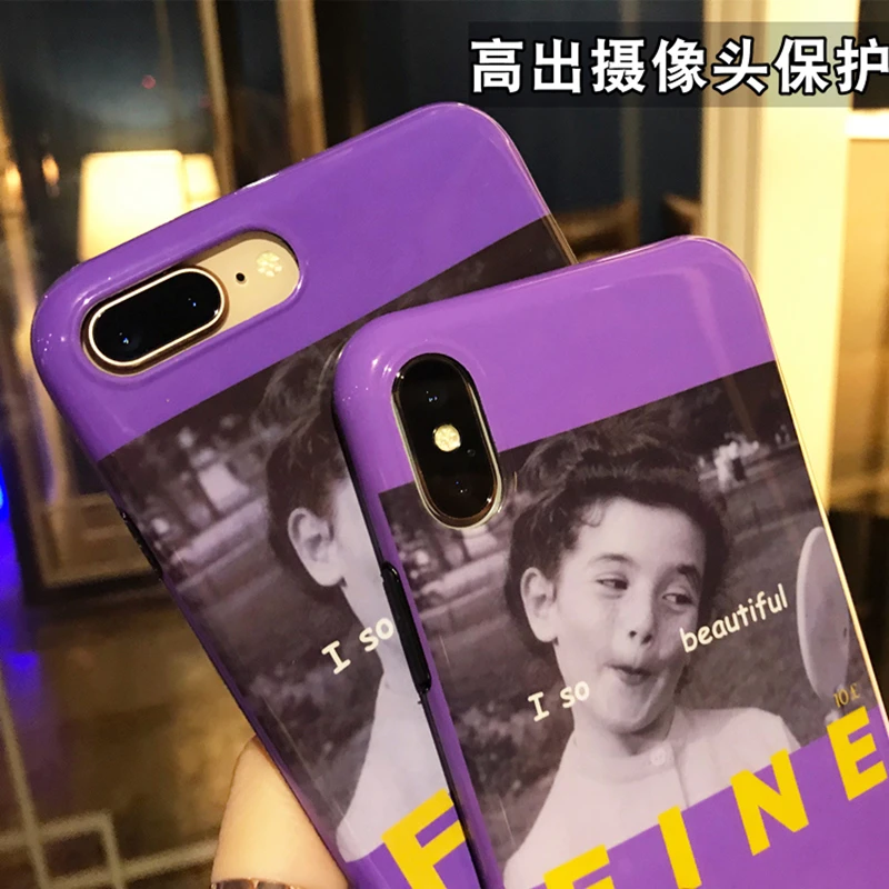 Aoweziic Ins popular purple self timer cute girl For iPhoneX XS mobile phone shell 6S 7P protective sleeve 8Plus soft silica gel