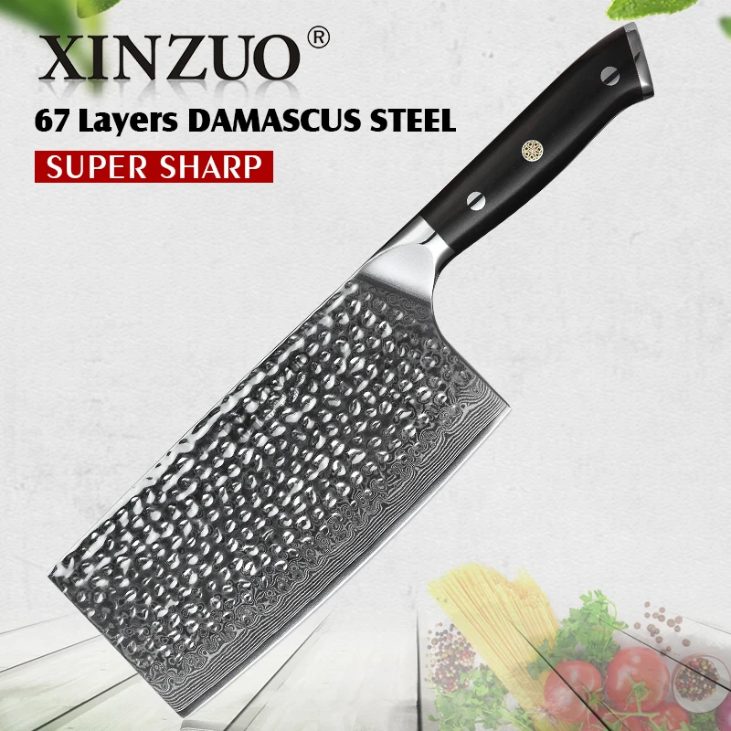 

XINZUO 7'' in Cleaver Slicing Knife Japanese Steel Master Chef Kitchen Tool Ebony Handle Damascus Stainless Steel Cleaver Knives