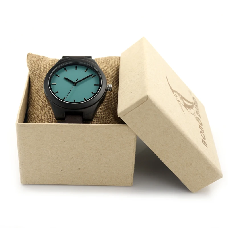 BOBO BIRD V-I21 Mens Ebony Wood Wristwatch Blue Dial Wooden Links Quartz-watch in Gift Box Men Watches 2016