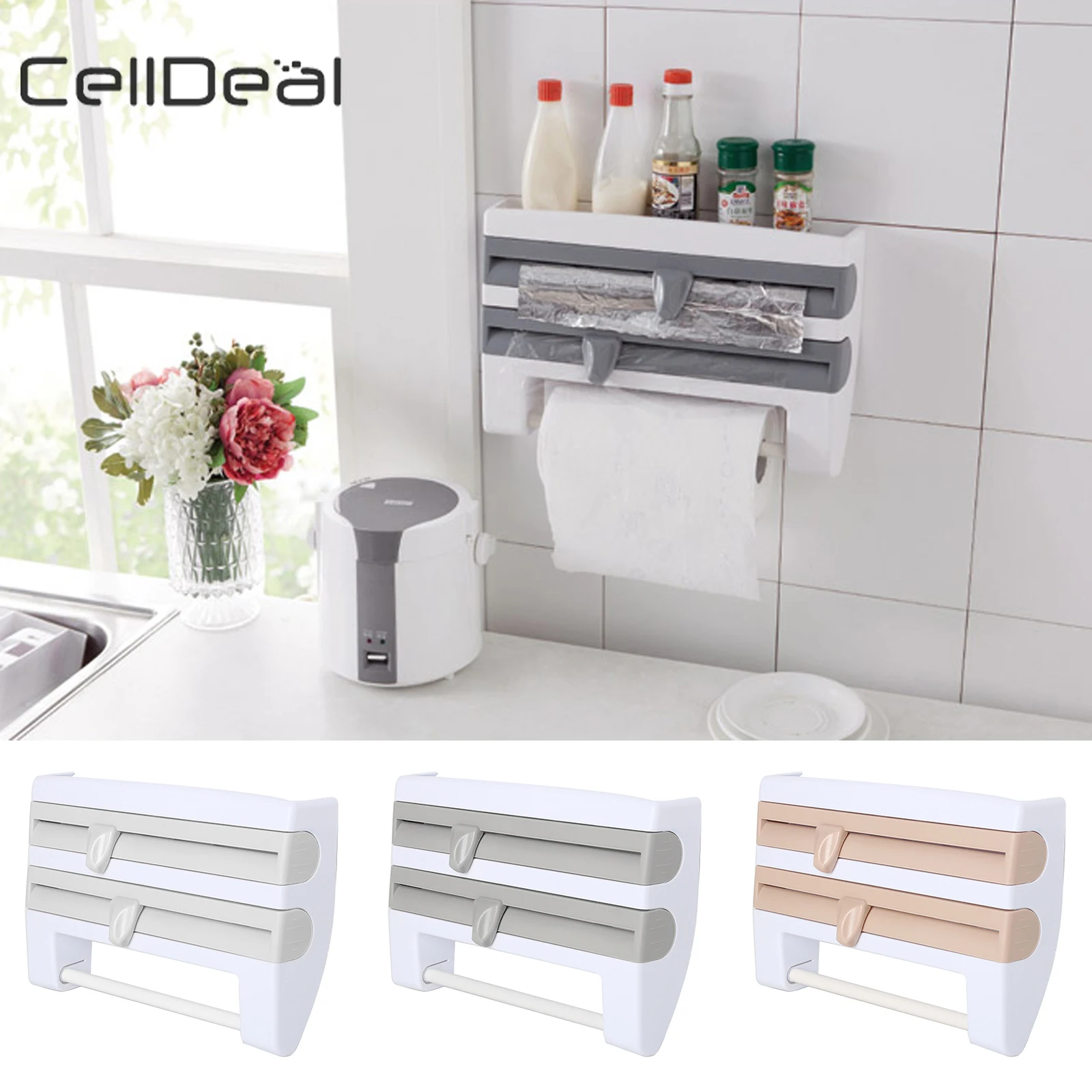 متعددة الوظائف الحائط المطبخ فيلم زجاجة صلصة تخزين رف منشفة لفة حامل غشاء تغليف موزع رف مطبخ