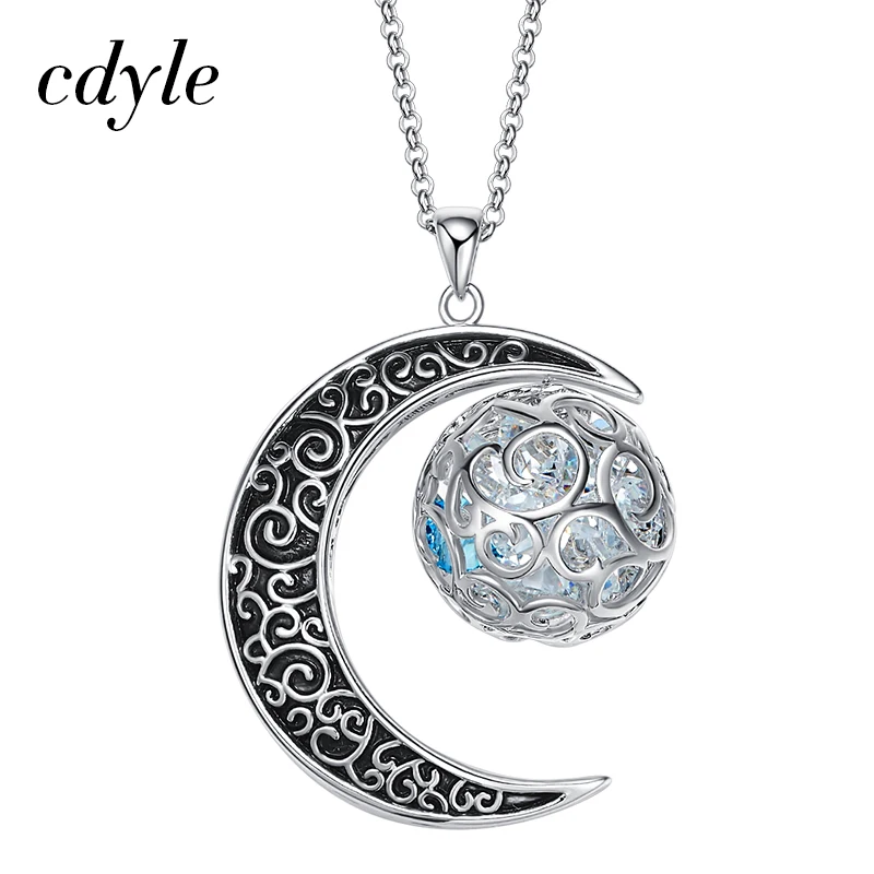 

Cdyle Crystals from Swarovski Pendants Women Necklace Austrian Rhinestone Moon Sweater Chain Valentine's Day Gift Jewelry Bijous