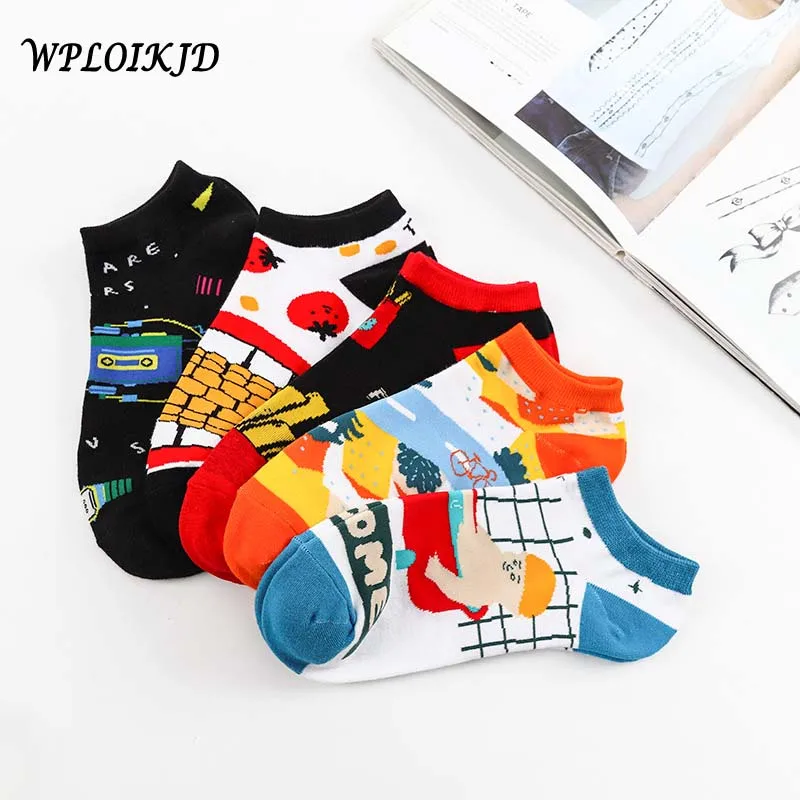 

[WPLOIKJD]Harajuku Spring Summer colorful Style Cartoon Men Ankle Socks Creative Casual Comfortable Cute Socks Skarpetki Sokken
