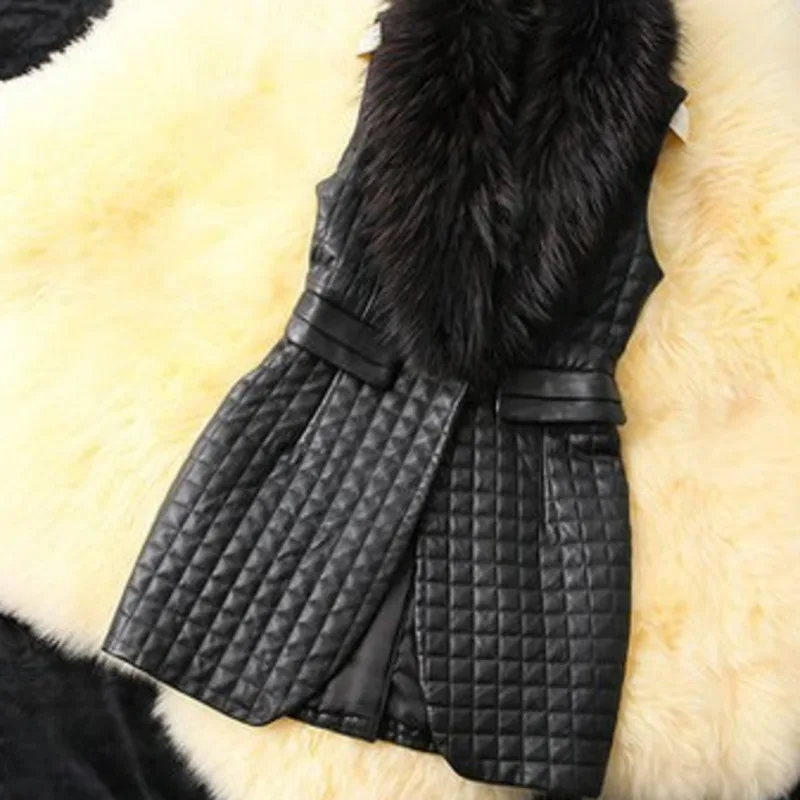

LANMREM 2019 Autumn And Winter New Casual Fashion Women Loose Plus Solid Color With Fur Collar Plaid Leather Vest TC588