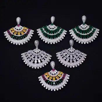 

GODKI Brand New Fashion Popular Luxury Fan Shape Full Mirco Pave Crystal Zircon Earrings Fashion Jewelry for Women 3.8cm*3.9cm