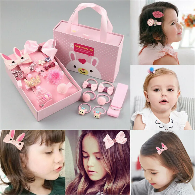 

New 18pcs Kids Baby Girls Bowknot Glitter Hair Clip Flower Hair Accessories Lovely Hairband Gift Box Set Birthday Gift