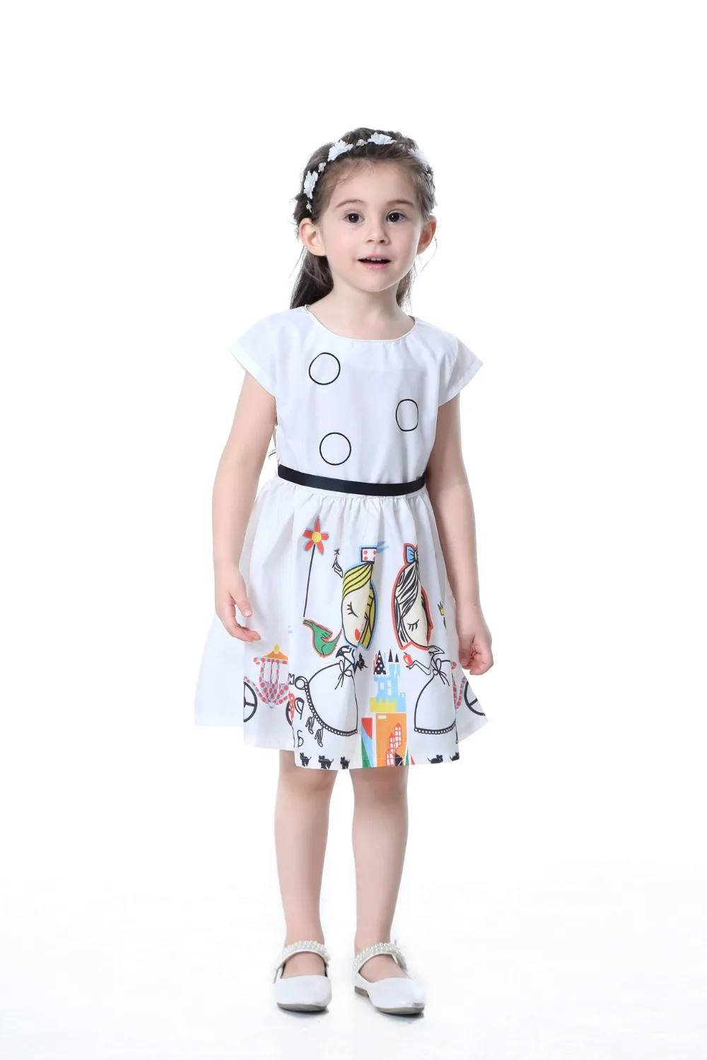

TTONCEN New style Summer Girls Baby cartoon cute princess Dress Castle girl print cotton children's party clothes for 2T-8T tops