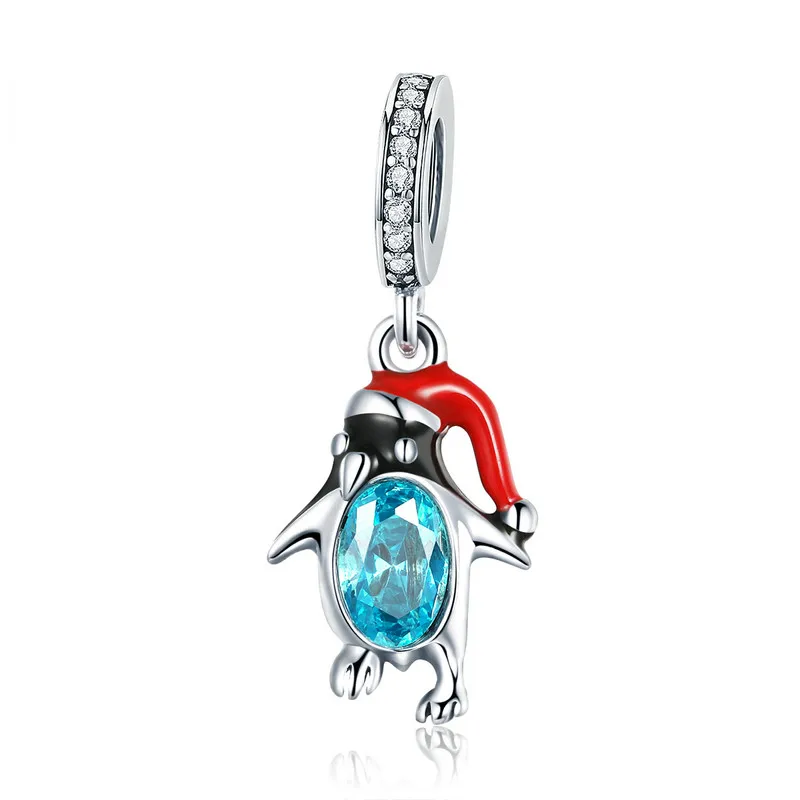 

ABAY 925 Sterling Silver Happy Penguin Pendant Colorful Enamel Animal Charms fit Original Pandora Bracelet Beads Jewelry Women