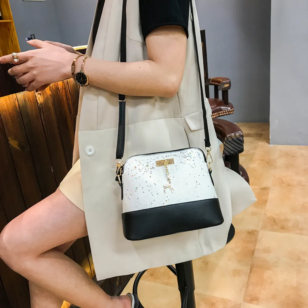 Винтажные женские сумки из кожи с блестками, модная маленькая сумка с оленем, женская сумка через плечо, Повседневная сумка через плечо
