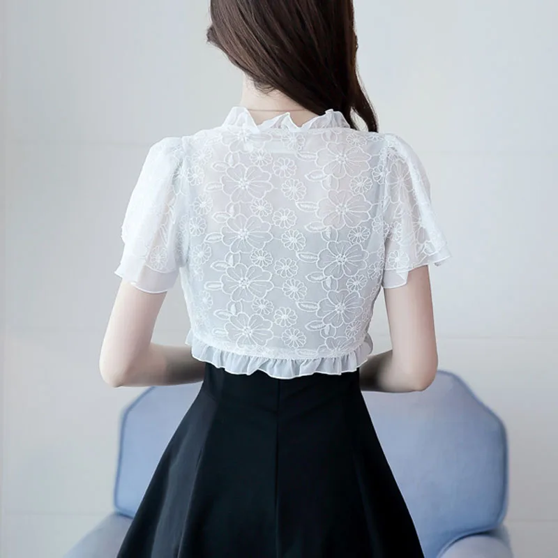 Белый кружевной кардиган для женщин Boho с цветочной вышивкой бикини накидка на