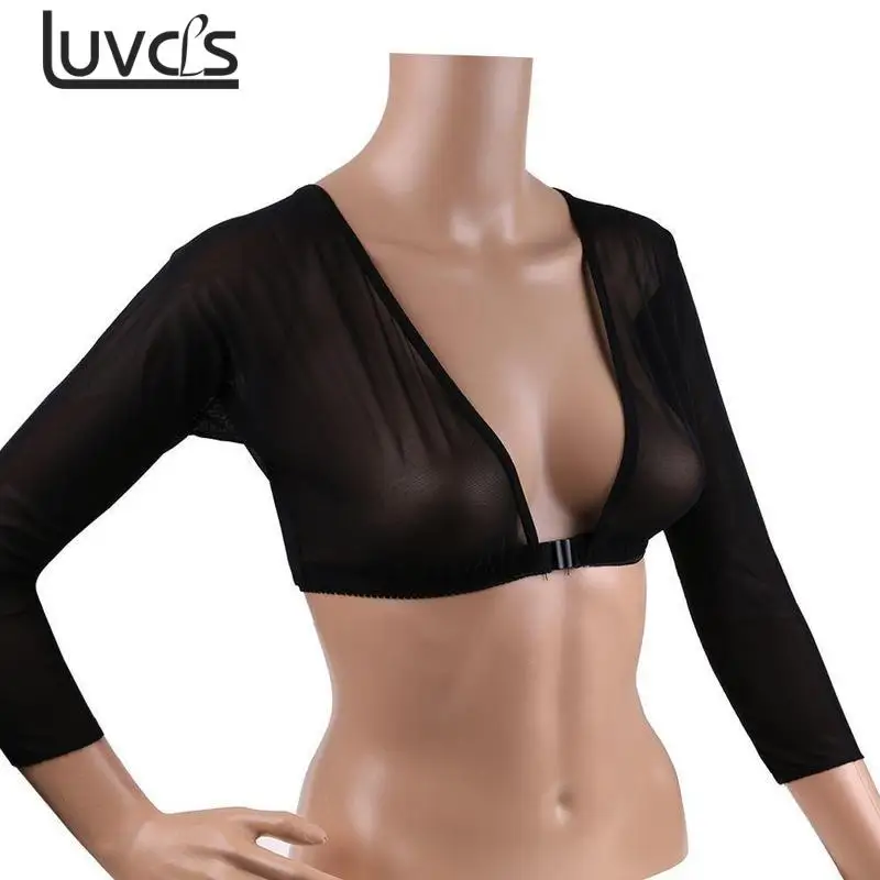 Arm Sleeves Fashion Women Mesh Front Button Long Sleeve T-shirt Arm Cover Shoulder