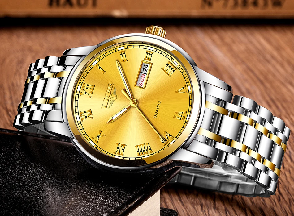 Lige мужские часы модные спортивные Кварцевые полностью стальные золотые деловые мужские часы лучший бренд Роскошные водонепроницаемые