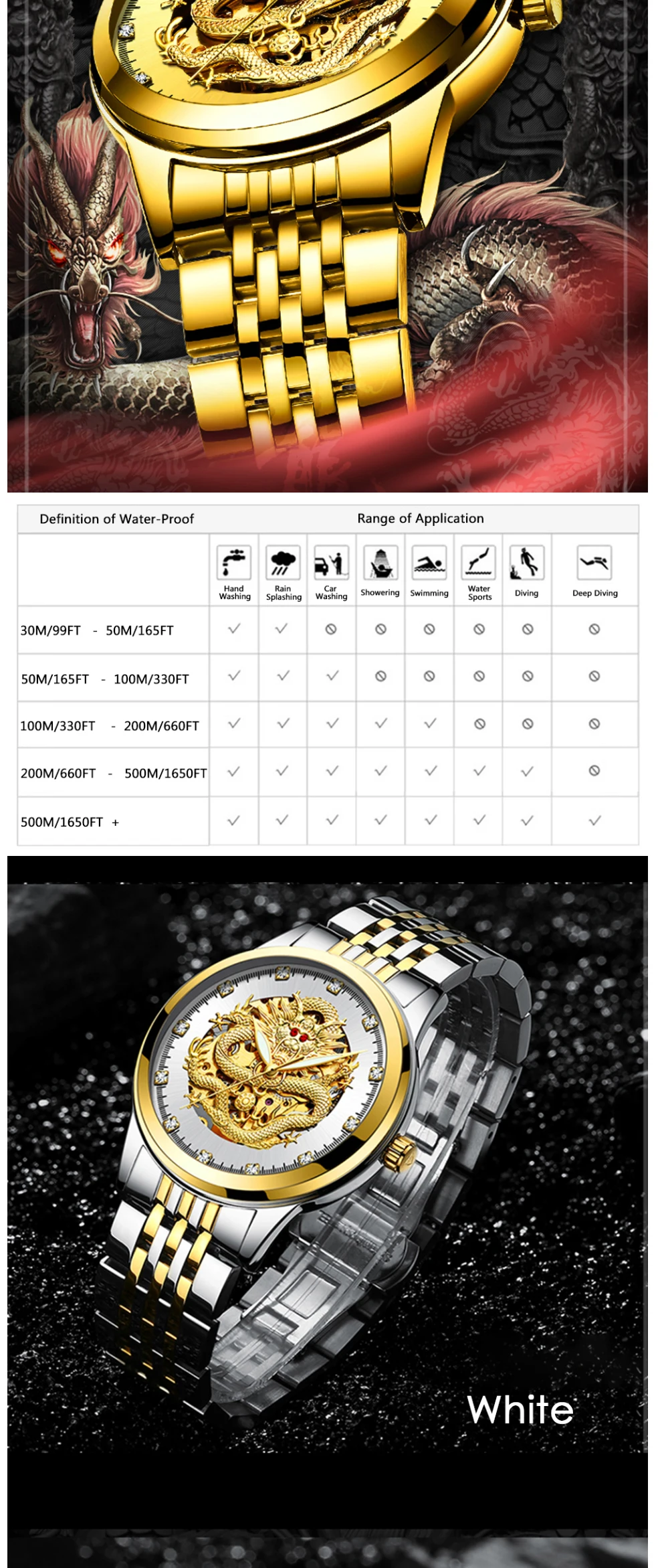 TEVISE Men Mechanical Watch Luxurious Automatic Winding Watches Waterproof Skeleton Hollow Gold Dragon Clock Relogio Masculino