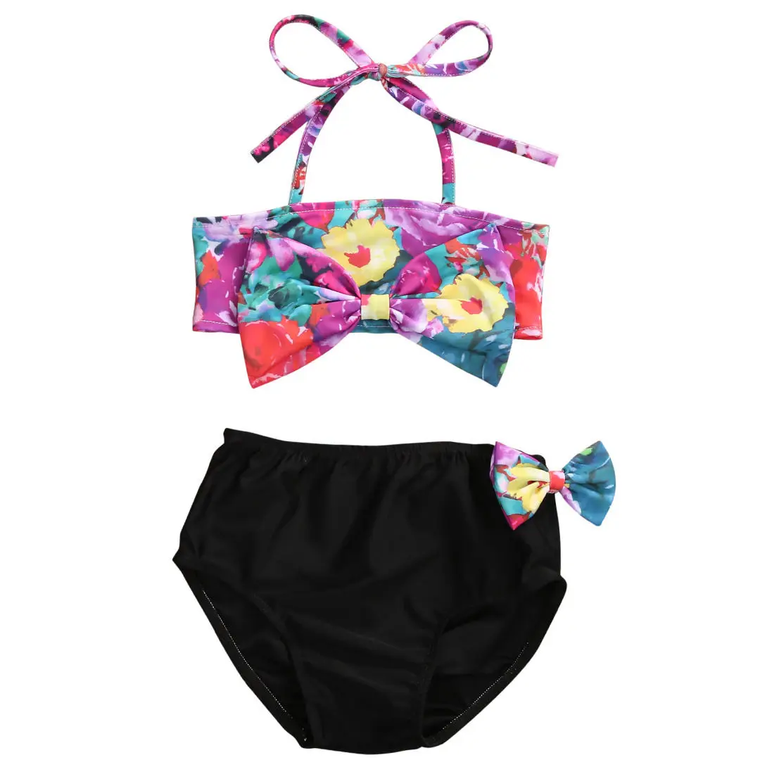 Комплект одежды из 2 шт. для маленьких девочек, комплект бикини с цветочным принтом, купальный костюм, купальный костюм, одежда для плавания