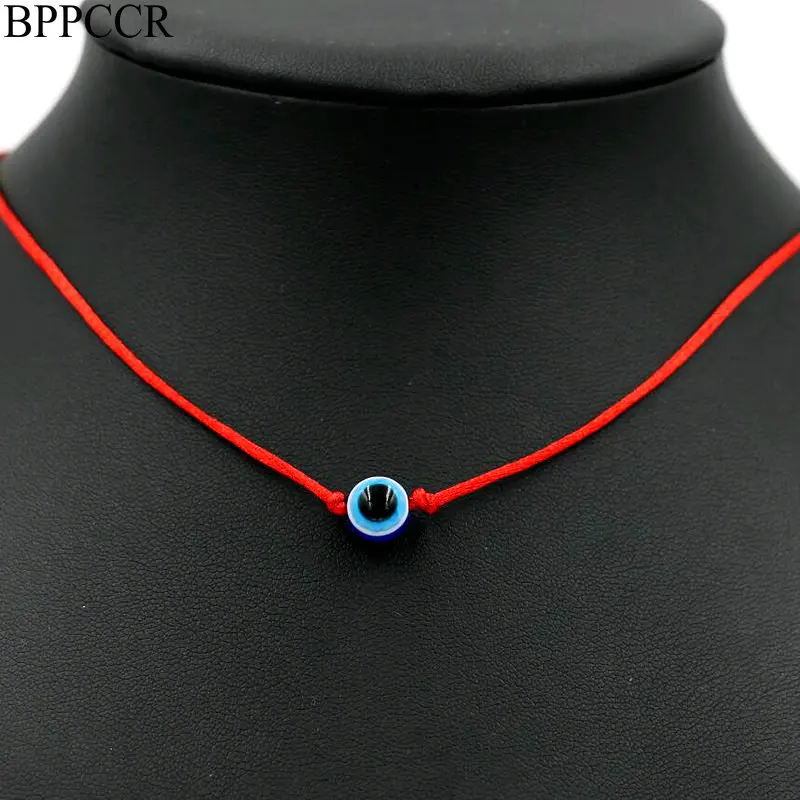 

BPPCCR Blue Eye Red Nylon rope String Chokers Necklace Silver Color Women Lucky Gift Maxi Boho Necklaces Pulseras mujer Collar