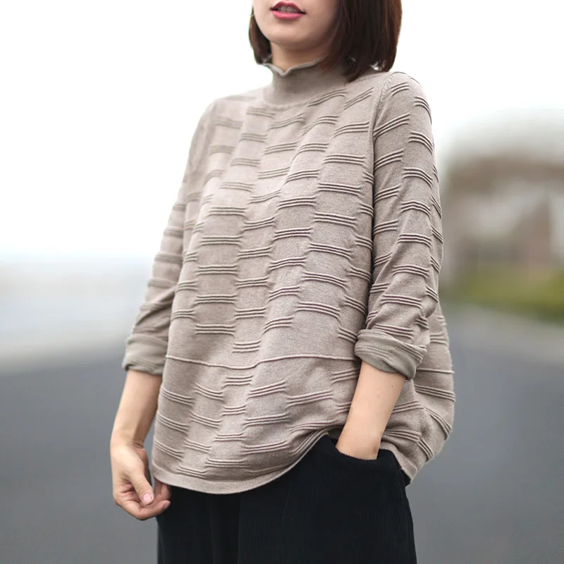 

Johnature Women Turtleneck Pullover Sweaters 6 Color Casual Autumn Cloths 2019 New Soft Loose Women Knitted Cotton Sweaters