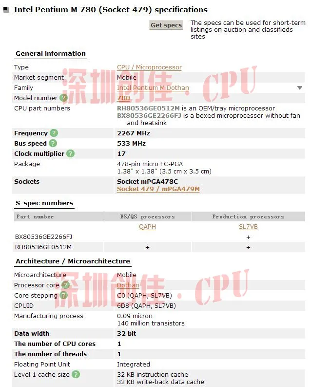 Процессор Intel PM780 notebook Pentium M процессор 780 2 Мб кэш-памяти, 2,26 ГГц, 533 МГц PM 780 cpu PPGA478 поддержка 915 наборов микросхем