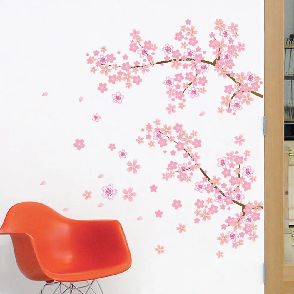 Розовые вишни дерево романтический сад diy дома Наклейка на стену девушки спальня стены Искусство ТВ фон декоративный плакат