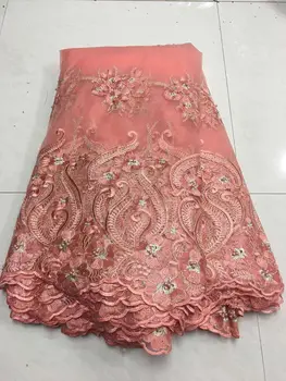 

2018 Latest Nigerian Laces Fabrics High Quality African Laces Fabric for Wedding Dress French Tulle Lace with Beads