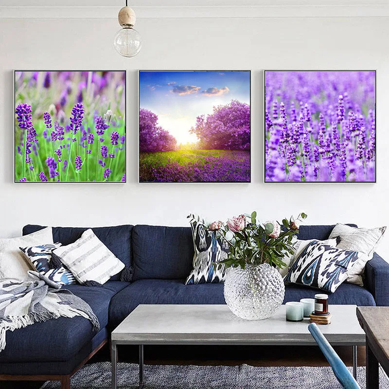 

HAOCHU Nordic Canvas Print Art Poster Modern Realistic Purple Lavender Plants Living Room Bedroom Decorative Painting Poster