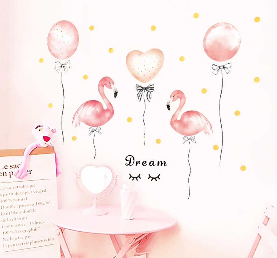 Flamingo Balloon Pink Wall Stickers Animal Balloon Wall Decals Baby Room Decor
