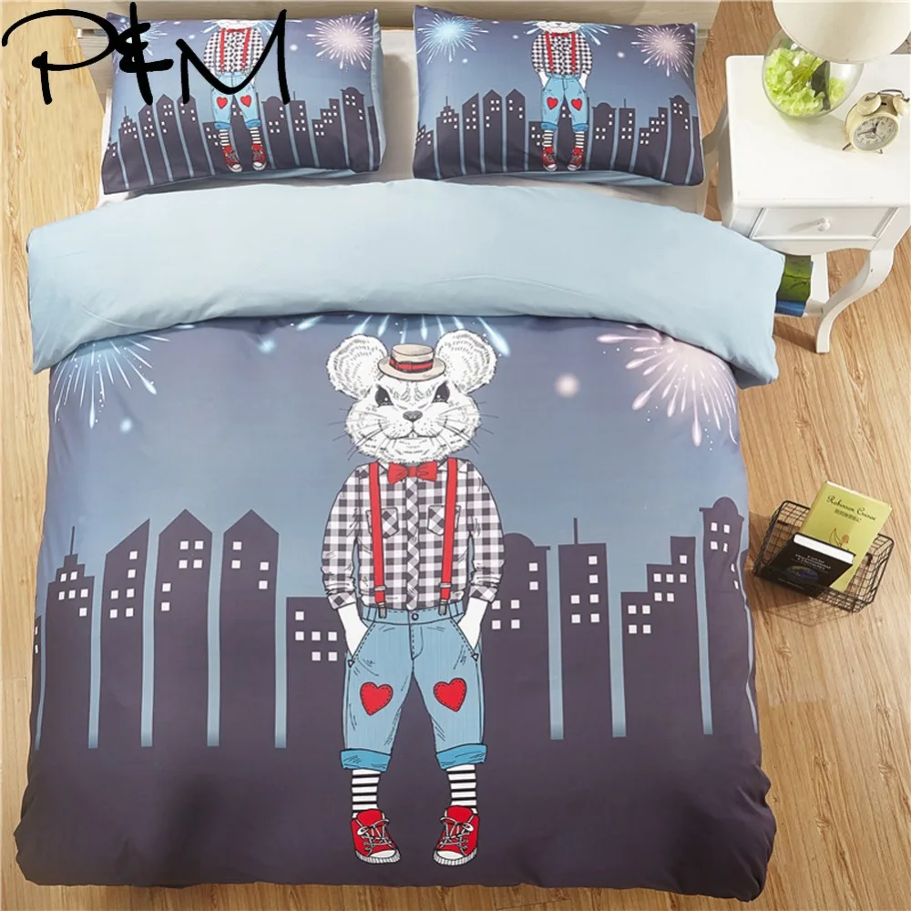 

Papa&Mima Rat and building print bedding sets Duvet Cover Pillowcase Sets (no Sheet) Bedclothes set Drop Shipping