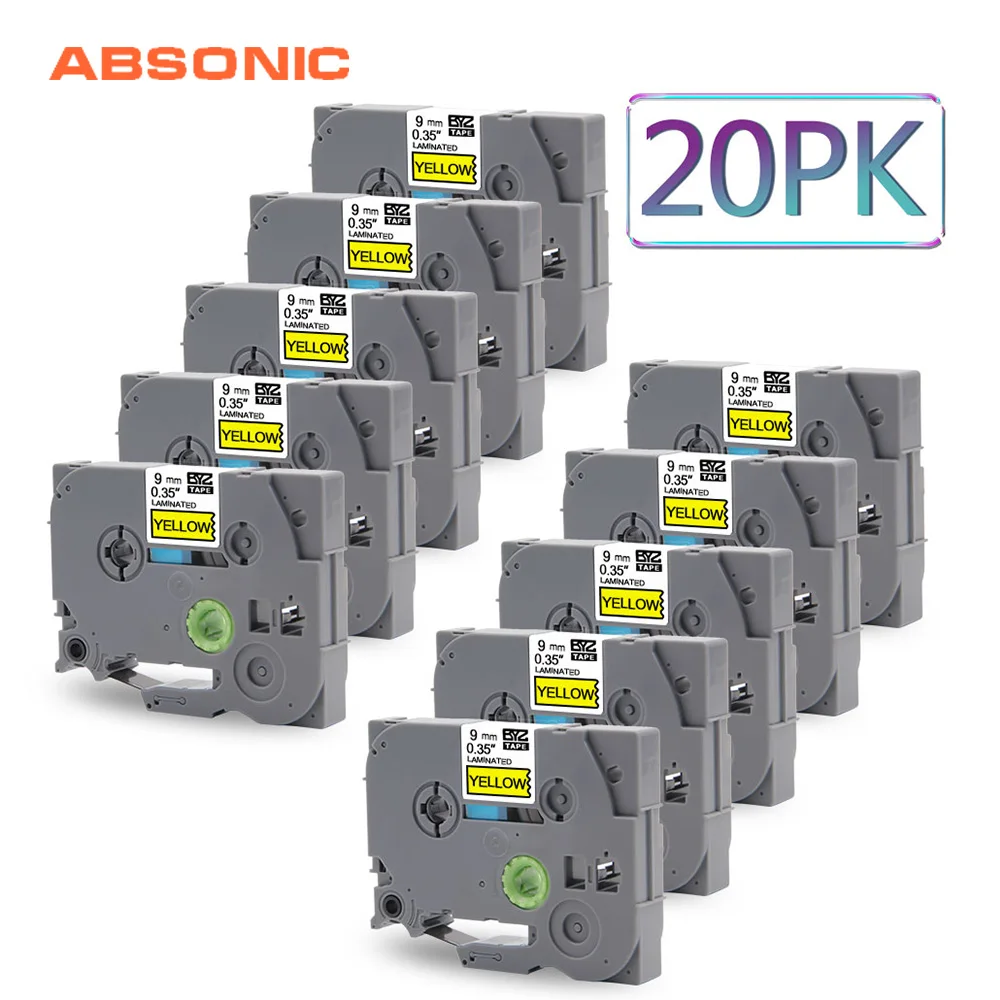 

Absonic 20PCS 9mm Black on Yellow TZ Tape TZ621 TZe-621 TZ-621 TZe621 Compatible for Brother P-Touch PT-D210 PT-H110 Labelmaker