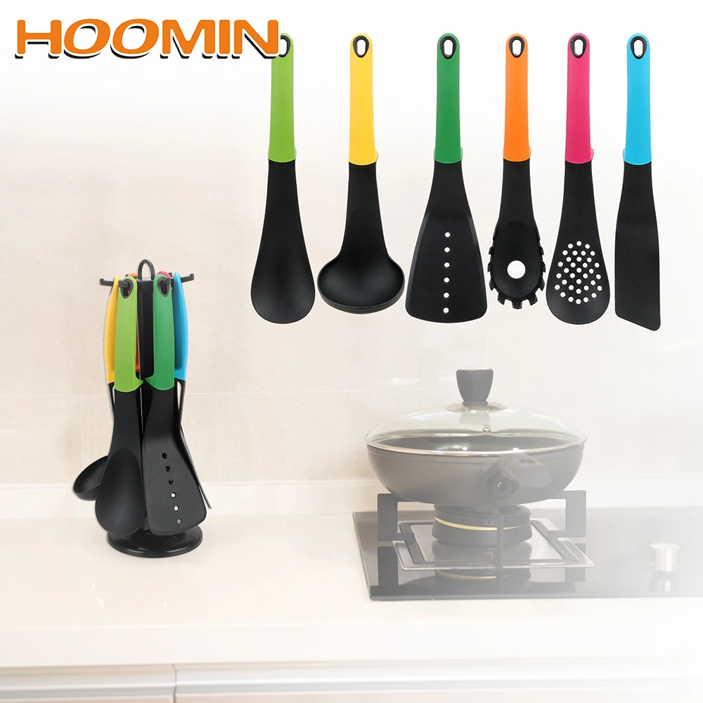 

HOOMIN 6 Pcs/set Flat Spatula Soup Colander Kitchenware Colorful Cooking Utensils Kitchen Accessories Non-stick Cooking Tools