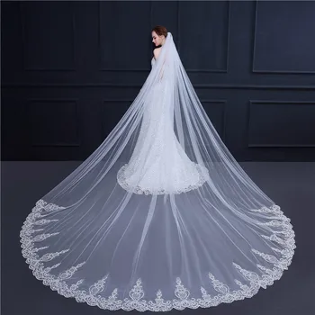 

3.5 Meter White Ivory Cathedral Wedding Veils Long Lace Edge Bridal Veil with Comb Wedding Accessories Bride Veu Wedding Veil