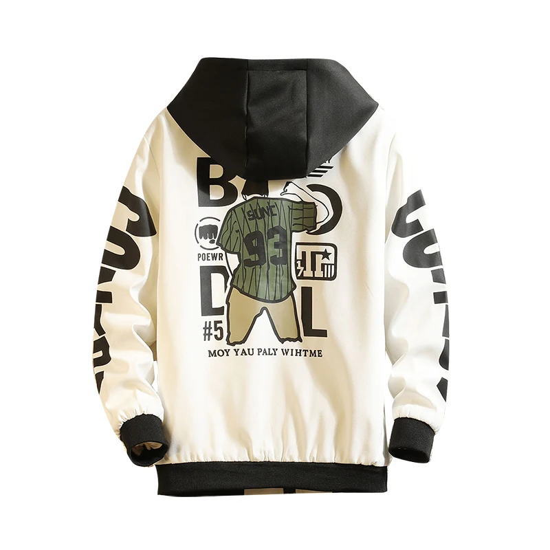 

Spring Fall Men's Large Size Hooded Coat Stylish Korea Style JacketsBack Graffiti Zipper Pockets Casual Wear M-3XL