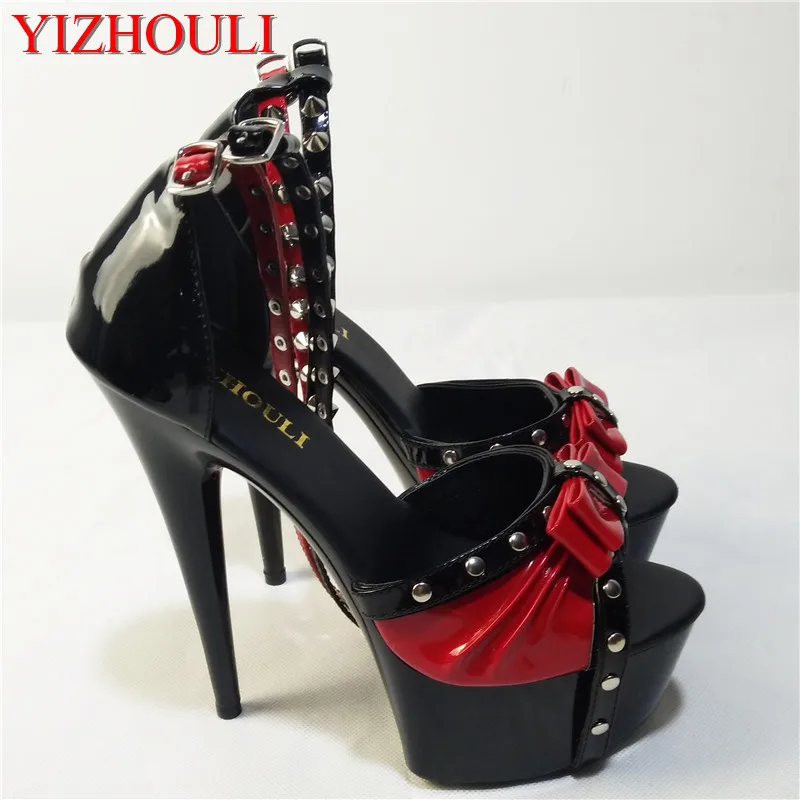 

fashion unique rivets 15cm ultra high heels sandals 6 inch Spell color rivet high heels Ankle straps High Heel Shoes Sexy