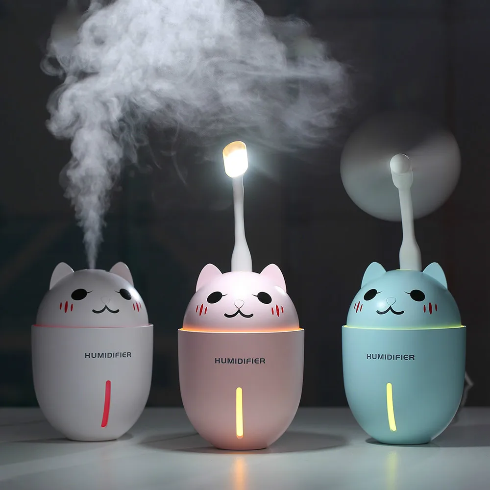 

3 in1 320ML USB Air Humidifier Ultrasonic Cool-Mist Adorable Pet Mini Humidifier Aroma Diffuser With LED Light And USB Fan